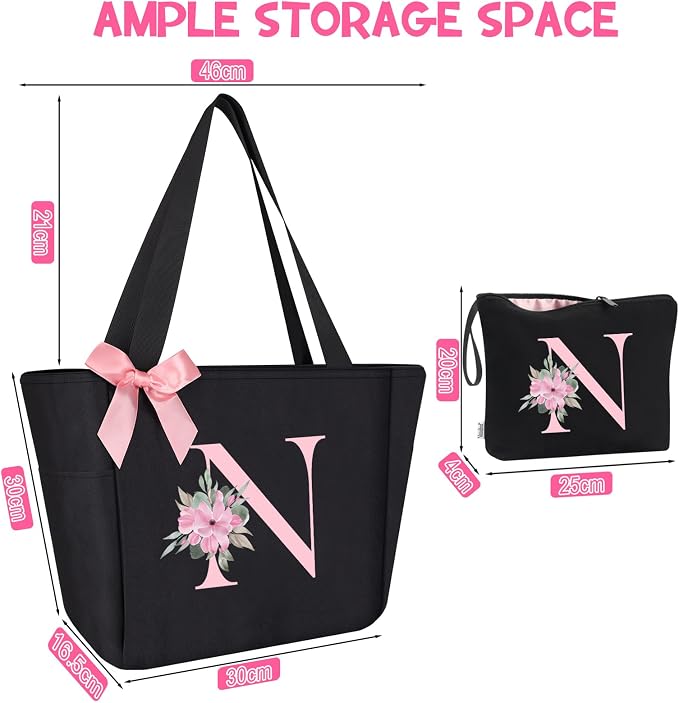 Vavabox Tote Bag, A-Z Initial Monogrammed Waterproof Tote Bag, Bridesmaid Gifts - Image 3