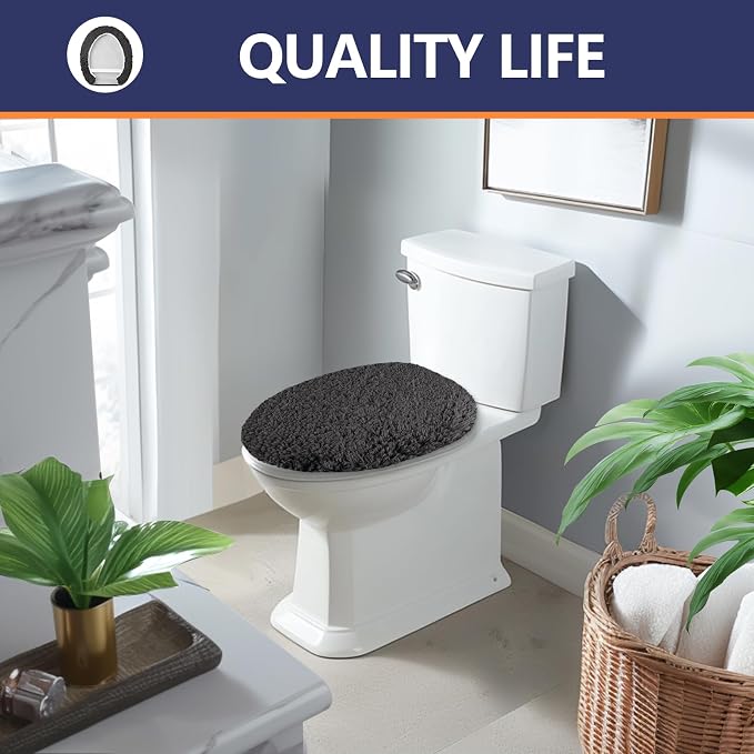 Microfiber Elongated Toilet Seat Cover 19.5"x 15" Machine Washable Solid Toilet - Image 8