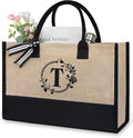 TOPDesign Personalized Initial Jute/Canvas Beach Bag, Monogrammed Gift Tote Bag by TOPDesign
