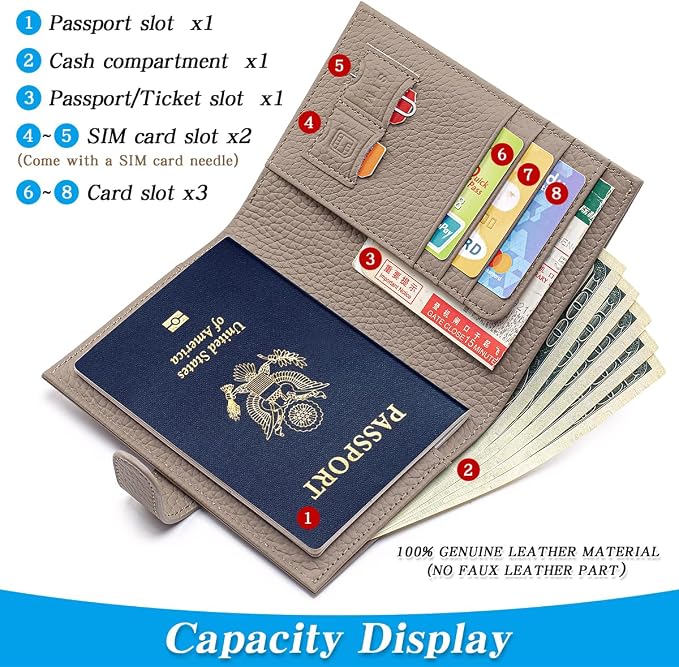 Passport Holder for Travel Women RFID Blocking Genuine Leather Passport Wallet - Image 2