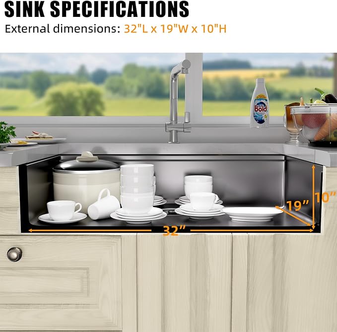 Undermount Kitchen Sink Stainless Steel 32x19 - Image 2