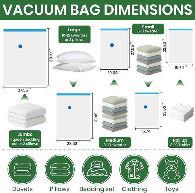 Vacuum Storage Bags, Comforters, Pillows-5 Jumbo+5Large Space Bag Vacuumm - Image 4