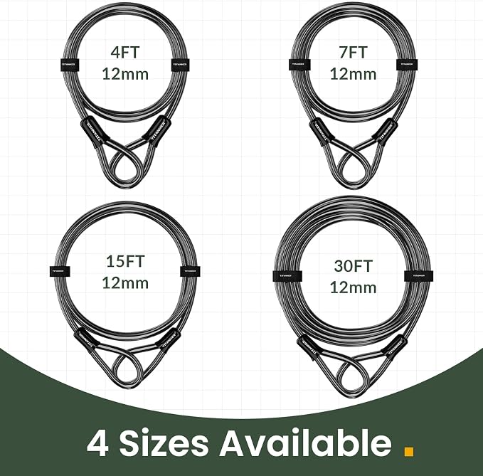 Titanker Bike Lock Cable, 12mm Thick Security Cable - Image 5