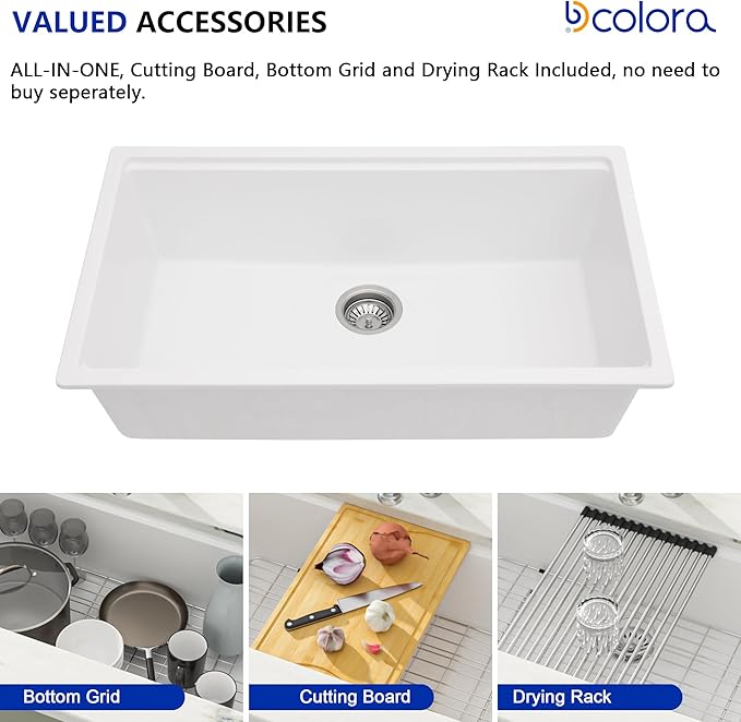 Dcolora 30 Inch White Kitchen Sink Granite Composite Workstation Undermount - Image 5
