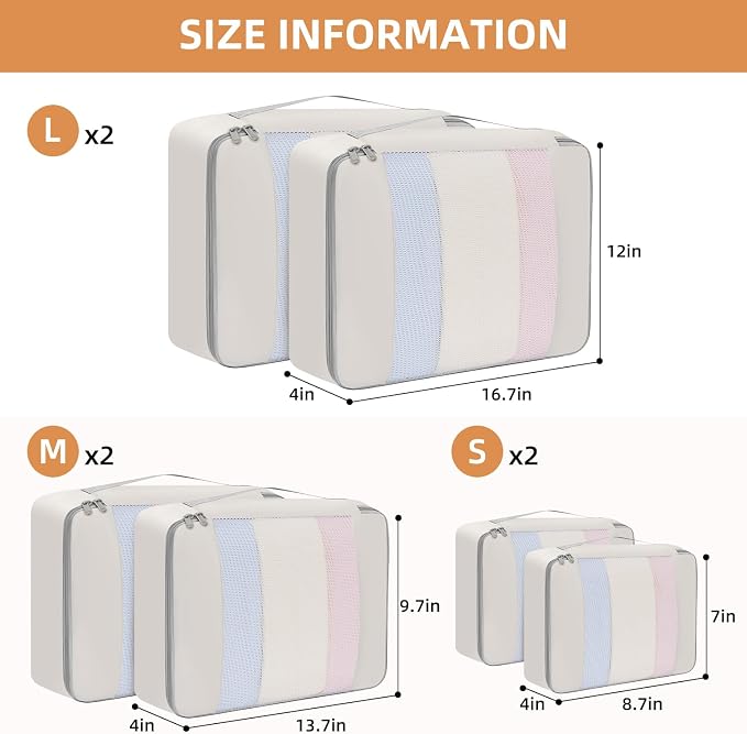 BAGAIL 6 Set/8 Set/10 Set Packing Cubes Various Sizes Packing Organizer - Image 3