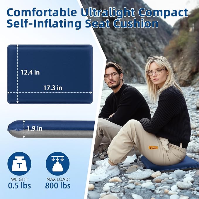 Inflatable Seat Cushion, Lightweight Self-Inflating Memory Foam Seat Cushion - Image 2