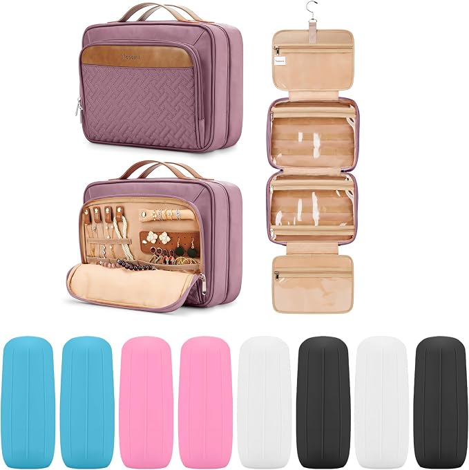 Travel Hanging Toiletry Bag for Women, Large Makeup Bag 8 Leak Proofing by COOSKY