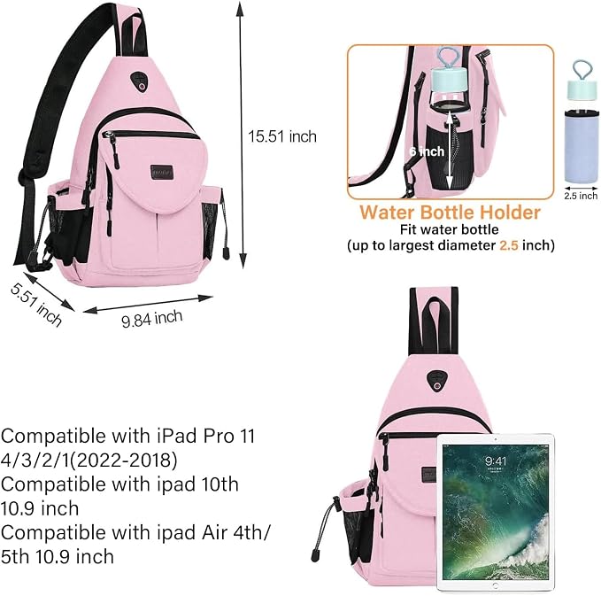 MOSISO Sling Backpack, Canvas Crossbody Hiking Daypack Bag - Image 2