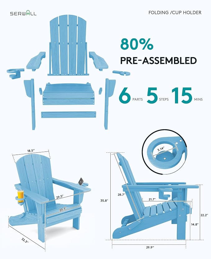 SERWALL Adirondack Chair with Cup Holders - Image 3