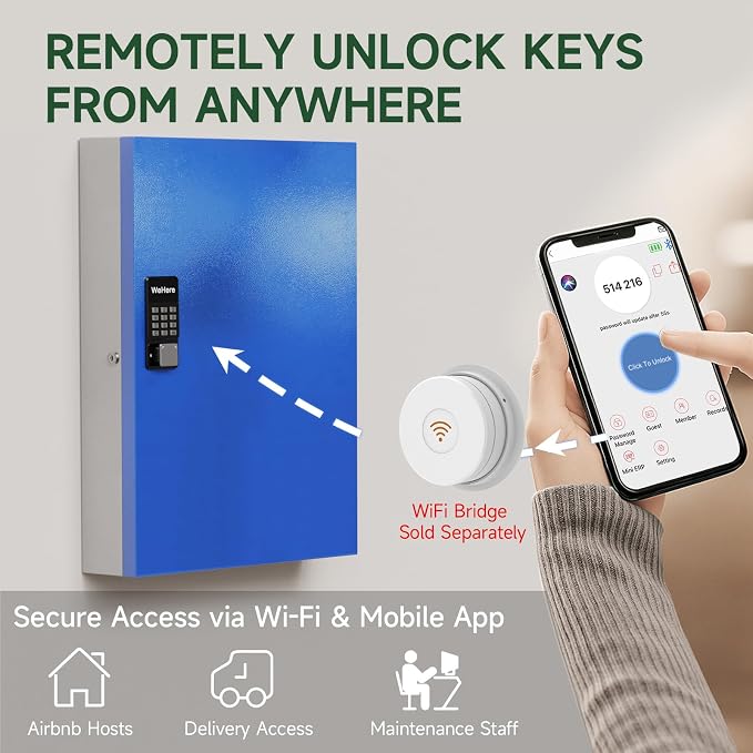 WeHere 192 Key Lock Box Wall Mount, APP Bluetooth/Wi-Fi, OTP/Fixed Code - Image 5