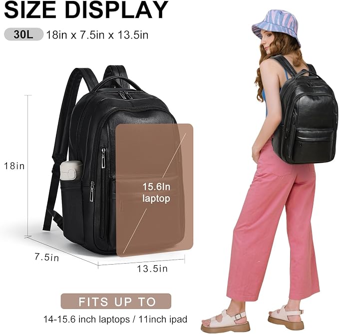 30L Business Laptop Backpack for Women Men, Travel Work Backpack Purse Faux - Image 4