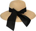 Surblue Straw Summer Hat Women's Floppy Sun Hat Wide Brim Beach Bow Hat by SURBLUE