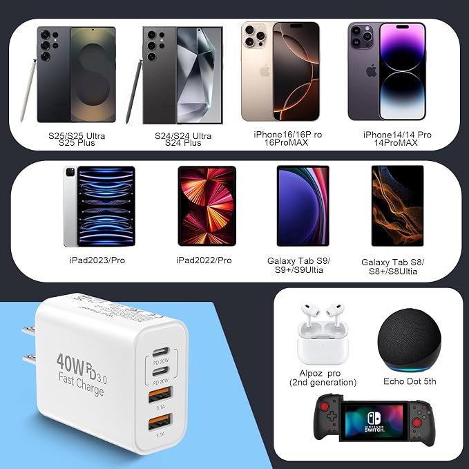 USB C Fast Charger Block, iPhone Charger Fast Charging Blocks 40W Multi Port - Image 6