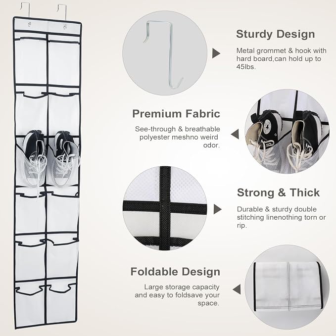 12 Large Pockets Over The Door Hanging Shoe Organizer - Image 5