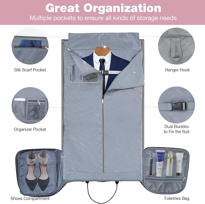 Garment Bags with Wheels, Garment Convertible Weekender Bags, Large Garment Bags - Image 4