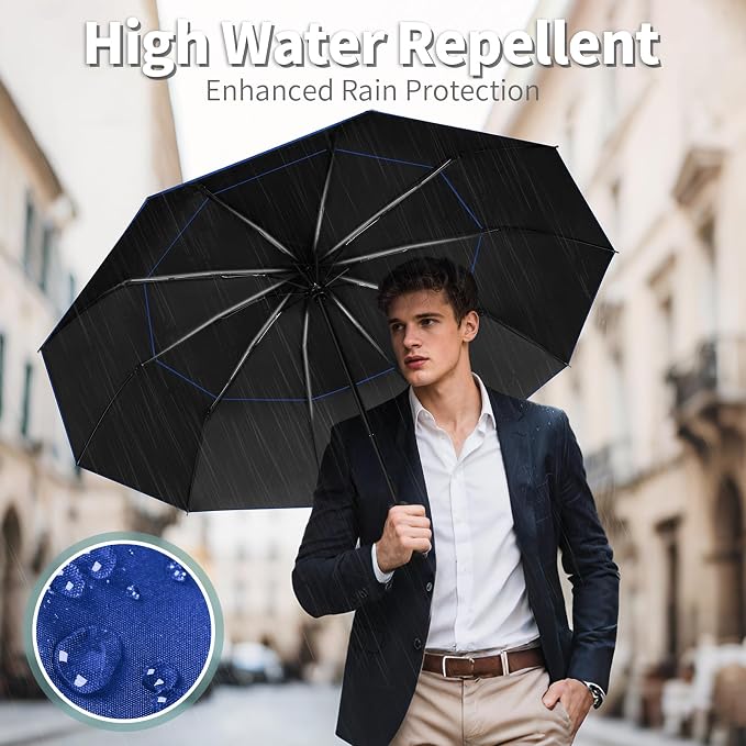 Seniny Windproof Travel Umbrella, Double Vented Canopy Large Umbrellas - Image 6