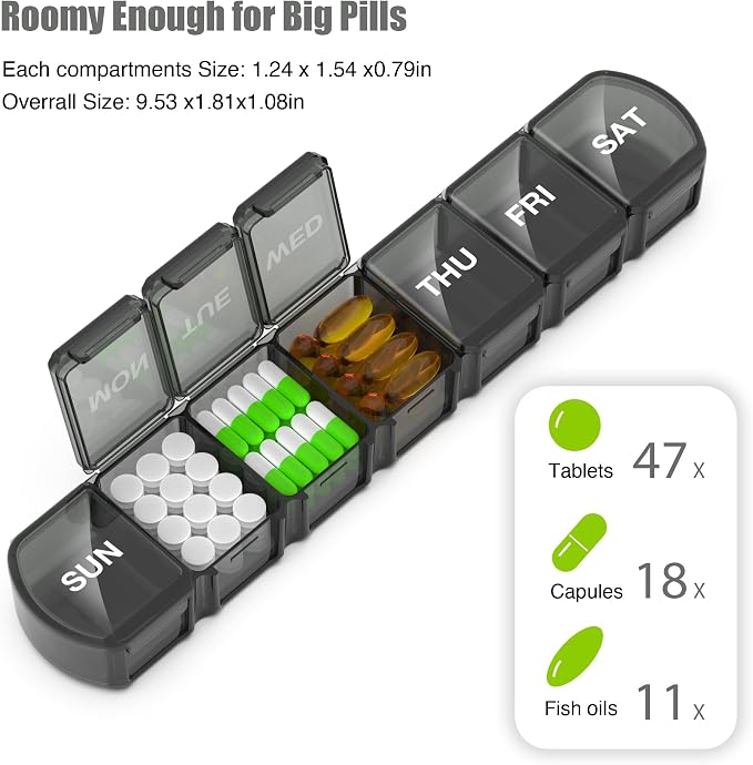 Extra Large Pill Organizer 3 Pack, XL Pill Box 7 Day, Weekly Pill Case - Image 2