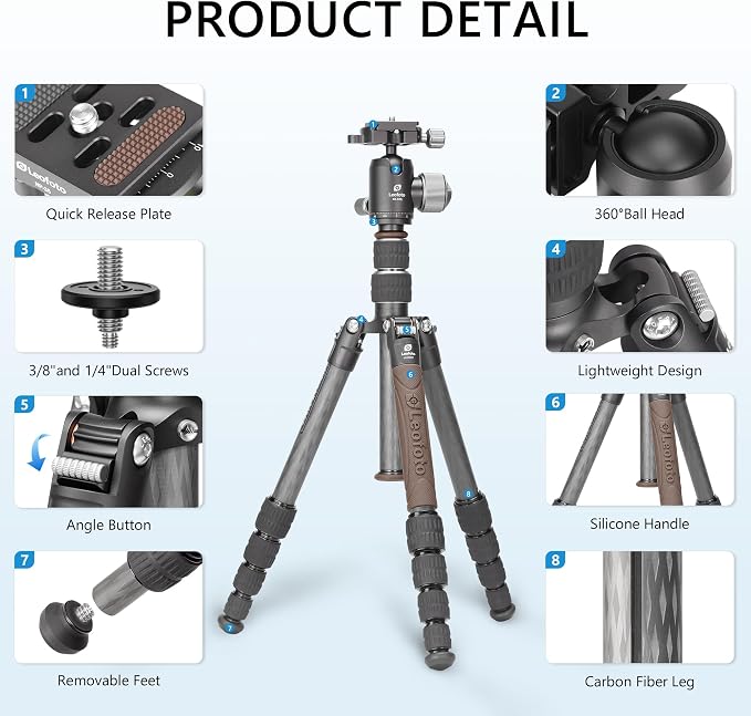 Lightweight Carbon Fiber Reverse Folding Travel Tripod - Image 2