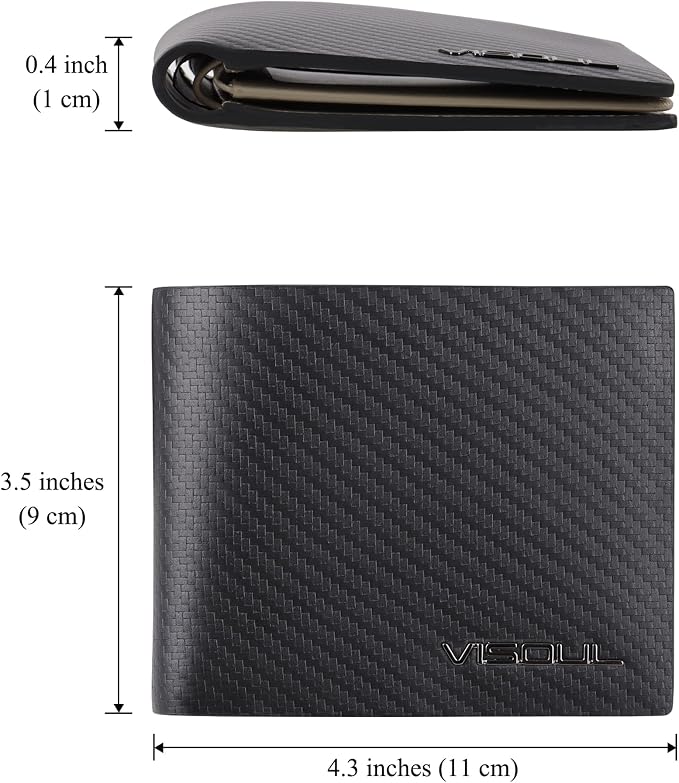 VISOUL Mens Carbon Fiber Leather Bifold Wallet - Image 4
