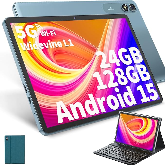 Android Tablet with Keyboard, Android 15 Tablet 10 inch with 24GB+128GB by HISORL