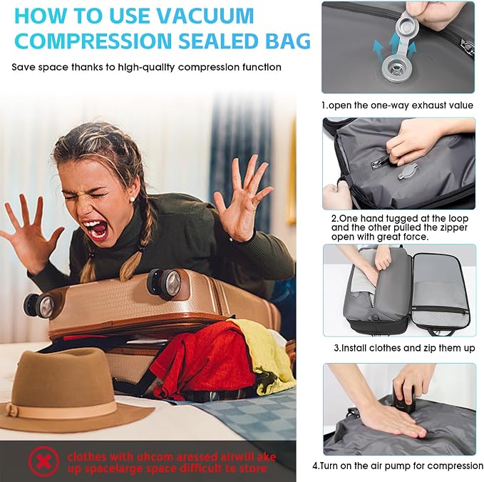 Vacuum Travel Backpack with Pump, 50L Expandable Compression Backpack With - Image 3