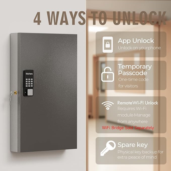WeHere 192 Key Lock Box Wall Mount, APP Bluetooth/OTP/Wi-Fi/Fixed Code/Key - Image 4