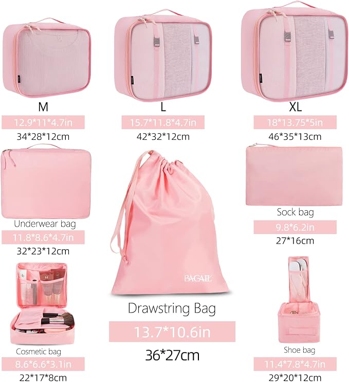 BAGAIL 8 Set Packing Cubes Luggage Packing Organizers - Image 2
