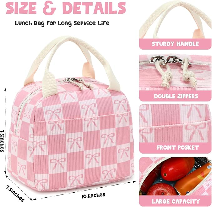 Bluboon Lunch Bag for Women Men Cute Corduroy Lunch Tote Bags Reusable - Image 3