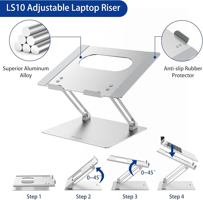 BESIGN LS10 Aluminum Laptop Stand, Ergonomic Adjustable Notebook Stand - Image 6