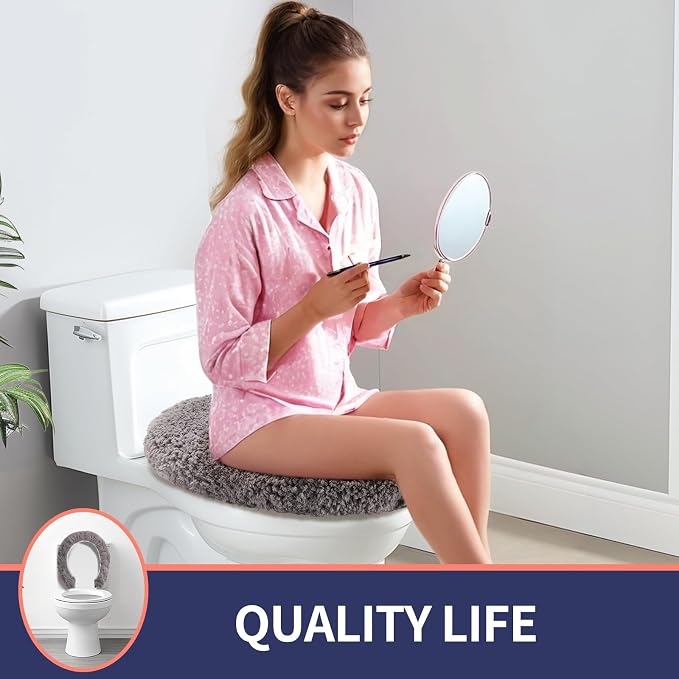 Microfiber Elongated Toilet Seat Cover 19.5"x 15" Machine Washable Solid Toilet - Image 6