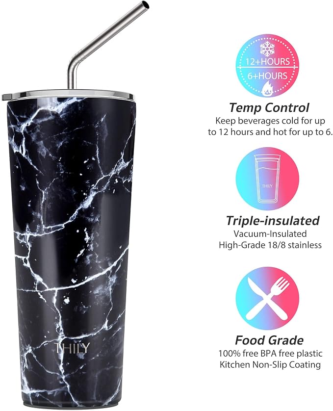 THILY Stainless Steel Vacuum Insulated Tumbler 26 oz Triple-Insulated Travel Mug - Image 3