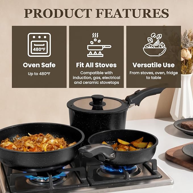 KIKCOIN Pots and Pans Set, 30 Pack Nonstick Cookware Set Detachable Handle - Image 4