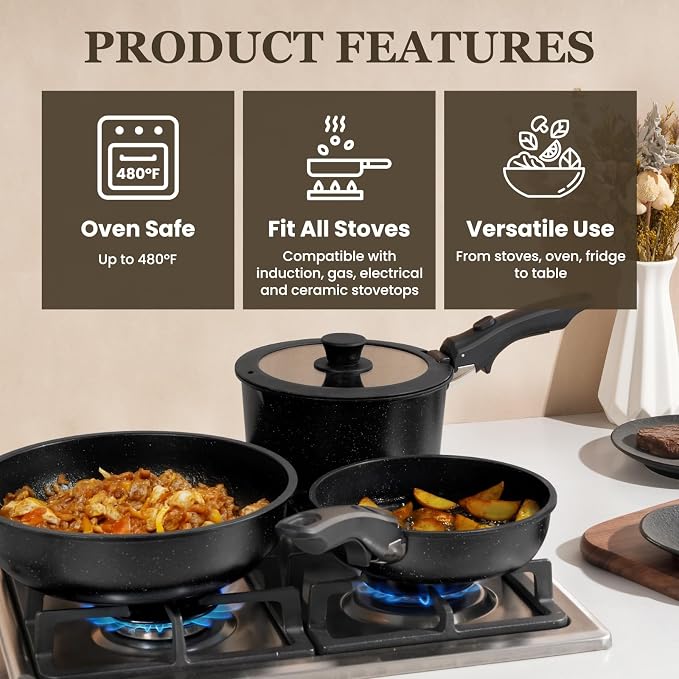 KIKCOIN Pots and Pans Set, 27 Pack Nonstick Cookware Set Detachable Handle - Image 4