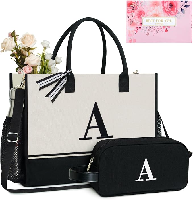 TOPDesign Personalized Initial Canvas Tote Bag, by TOPDesign