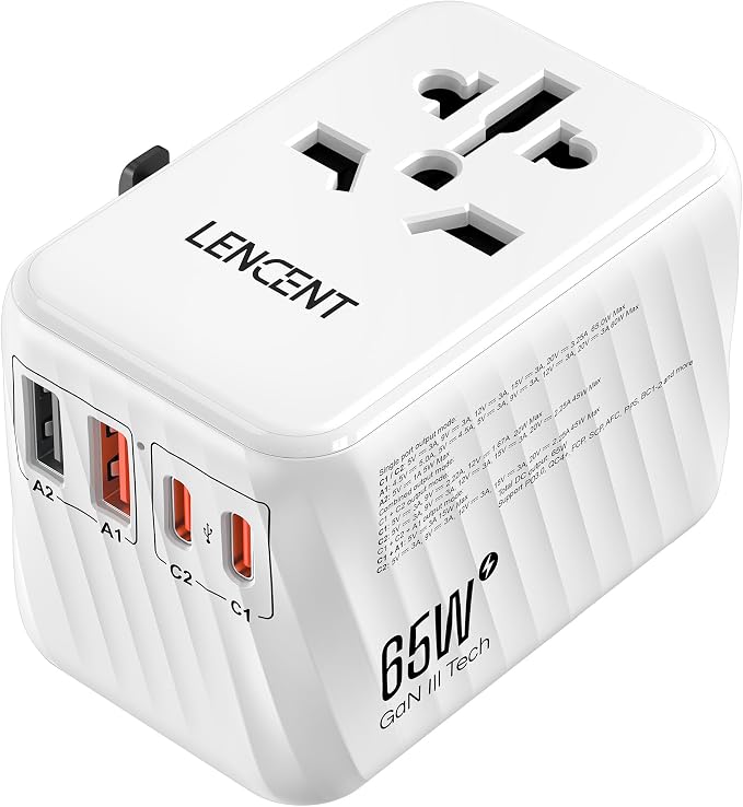LENCENT Universal Travel Adapter, 65W GaN International Fast Charger by LENCENT