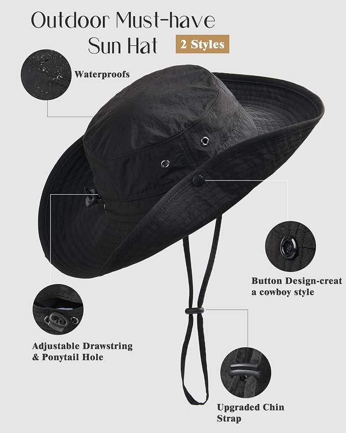 FURTALK Sun Hats for Women Ponytail UPF 50+ Beach Summer Hat Wide Brim Packable - Image 2