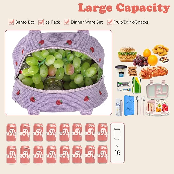 FlowFly Insulated Lunch Bag for Women – Corduroy Lunch Tote Box, Cute Cooler - Image 4