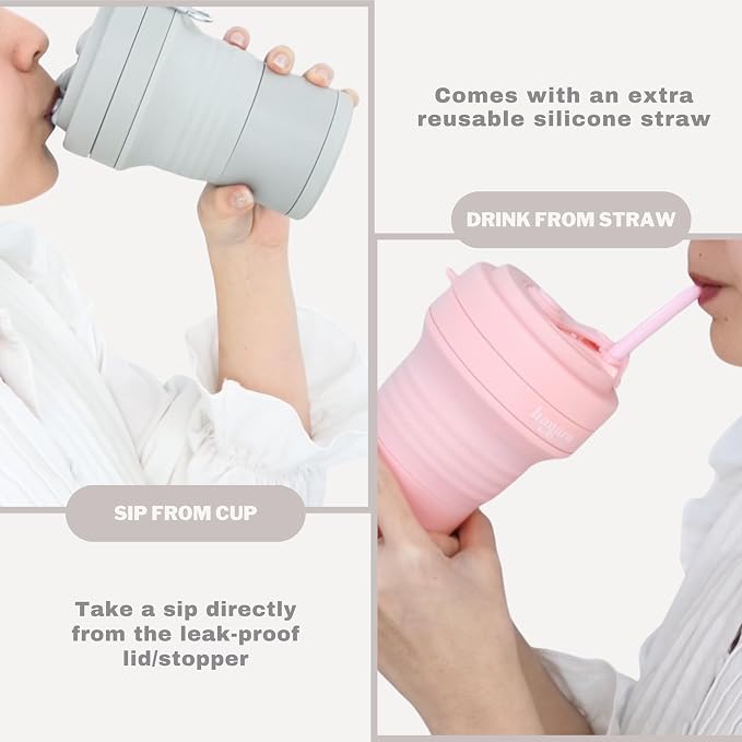 Collapsible Cup with Reusable Straw – 18 Oz, Portable Travel Mug, Leak-Proof - Image 3