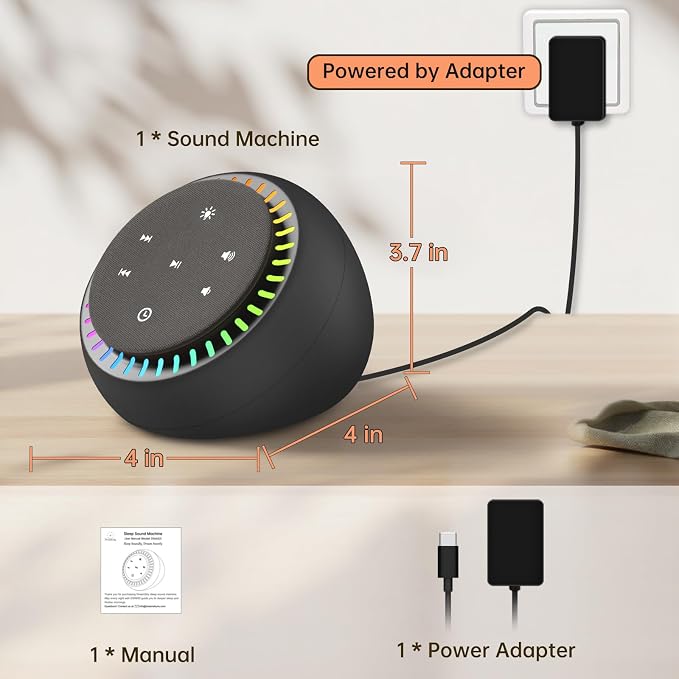 DreamSky Sound Machine for Sleep, 26 Sounds & RGB Night Light, USB-C Powered - Image 8