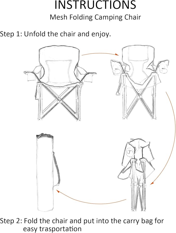 Mesh Folding Camping Chairs for Adults, Oversized Portable Outdoor Chairs - Image 7
