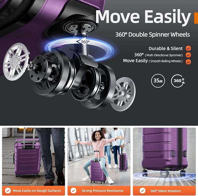SHOWKOO Luggage Sets Expandable PC+ABS Durable Suitcase Sets Double Wheels TSA - Image 3