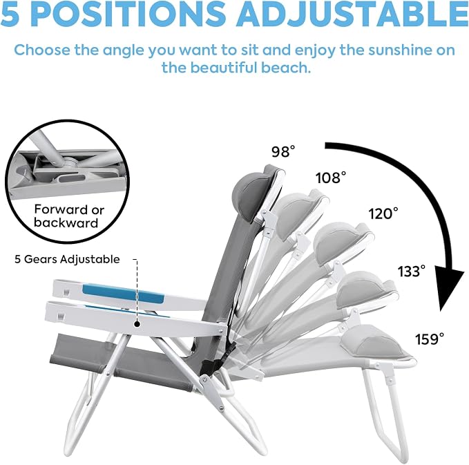 ICECO Backpacking Beach Chairs for Adults, 5 Positions Reclining Chair - Image 4