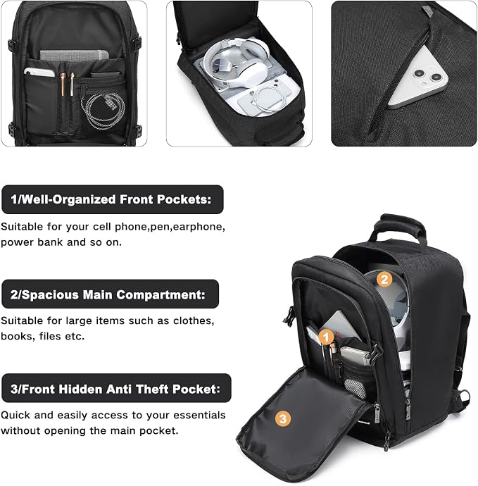 Kono Carry on Backpack, Waterproof Lightweight Daypack - Image 4