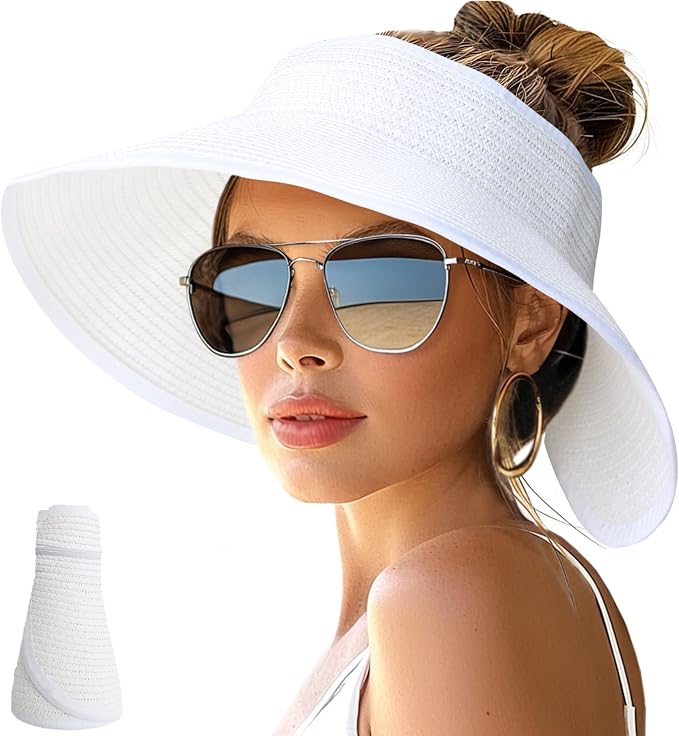 NPJY Sun Hats for Women Wide Brim Roll-Up Beach Ponytail Hat Packable Foldable by Unknown