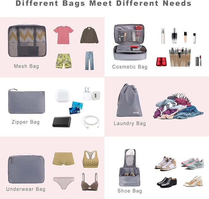 BAGAIL 8 Set Packing Cubes Luggage Packing Organizers - Image 5