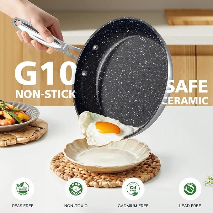 Nuwave 3-Piece 8”, 12” Forged Lightweight Frying Pan Set, G10 Healthy Duralon - Image 2