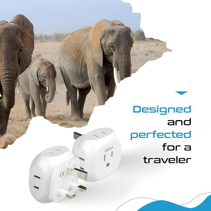 Ceptics US to UK Plug Adapter UK, Ireland Power Adapter Charger 4 Input - Image 4