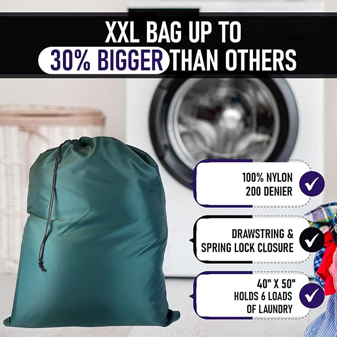 Laundry Bag with Locking Closure Drawstring – Extra Large Heavy Duty 100% Nylon - Image 4