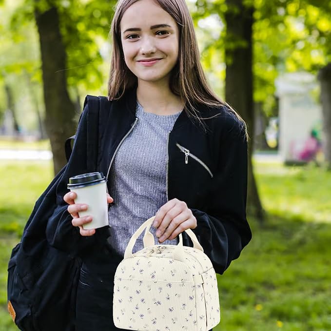 Bluboon Lunch Bag for Women Men Cute Corduroy Lunch Tote Bags Reusable - Image 4