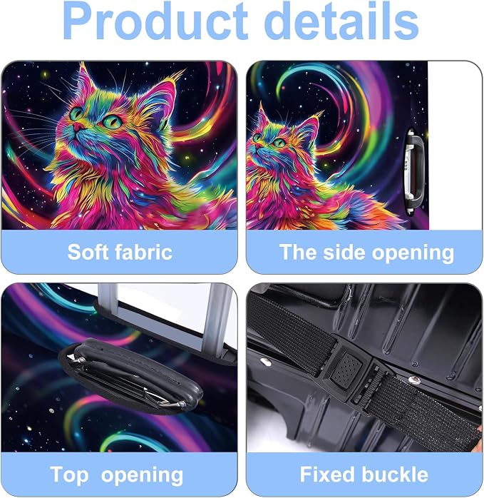 Cat Luggage Cover Washable Suitcase Protector Anti-Scratch, Stretchable Fit - Image 3